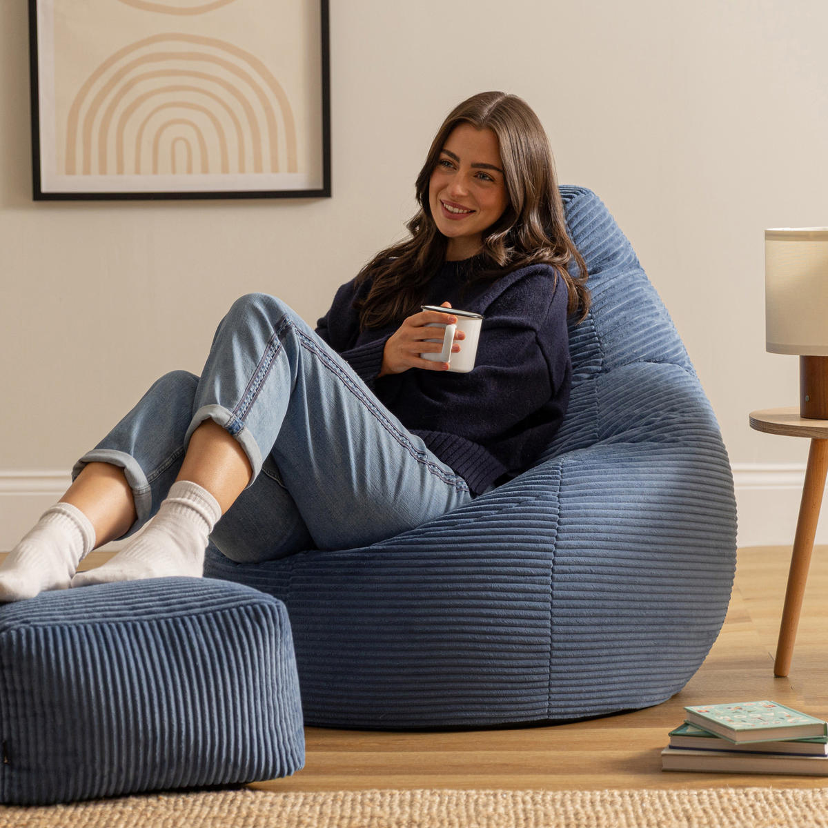 SITZSACK Dalton mit Hocker - Blau, Textil (90/73/84cm) - icon