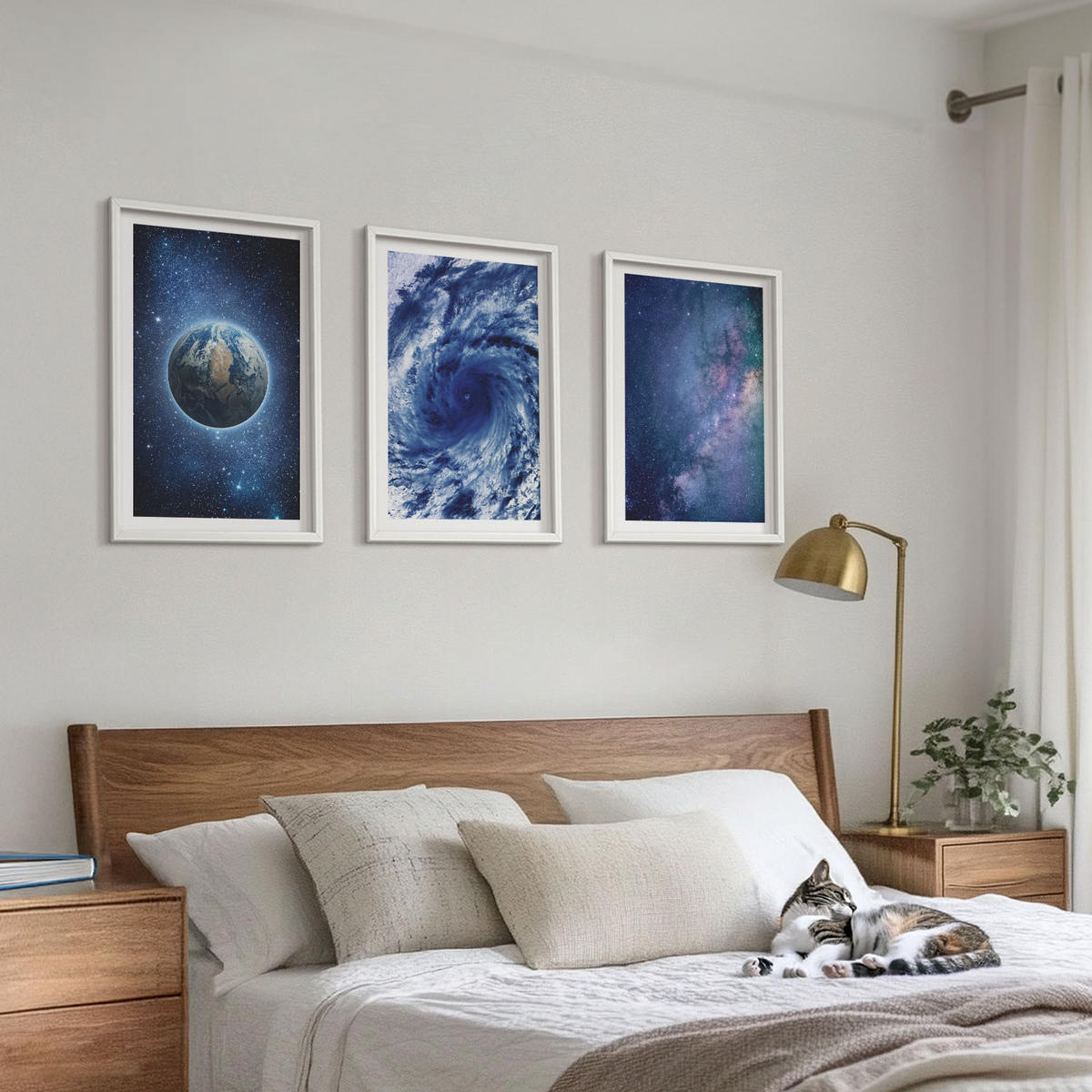 WANDBILDER 3er-Set - 40x60 cm Weißer Rahmen - Erde Weltraumsturm Galaxie - Weiß, Kunststoff (40/60cm) - ArtPrintCave