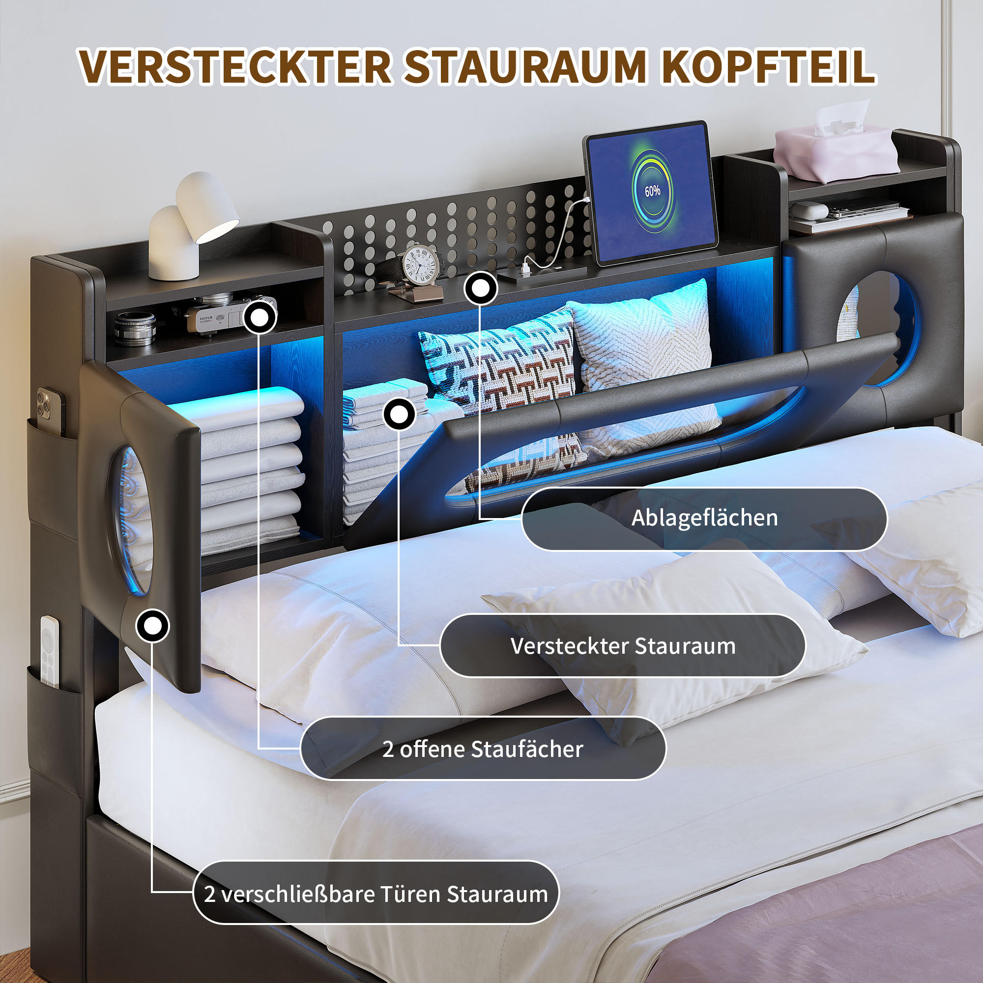 SHOPENTRA Polsterbett | Schwarz