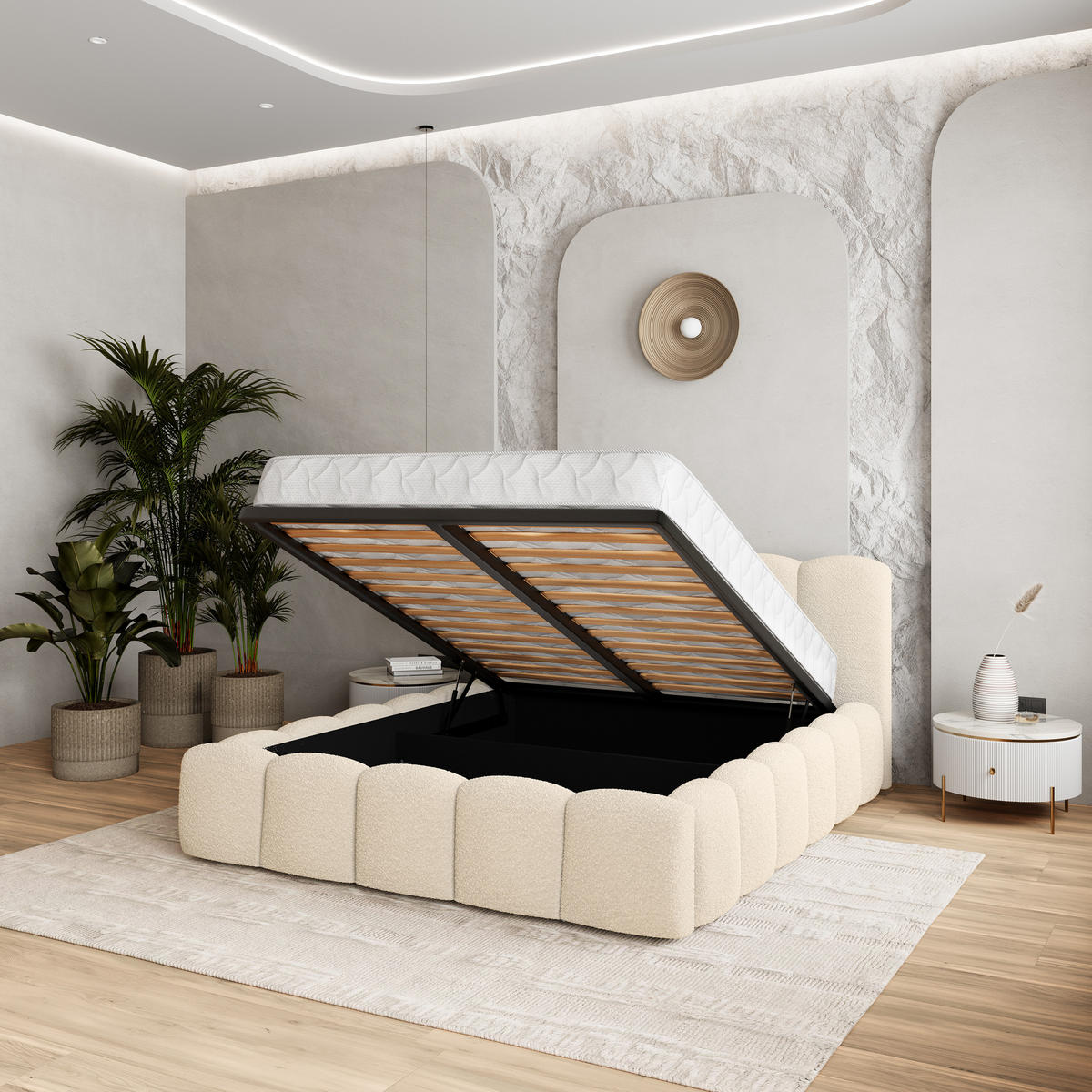 POLSTERBETT FALINA 160x200 cm mit Bettkästen - Creme - Creme, Holz (160/200cm) - MASSENO