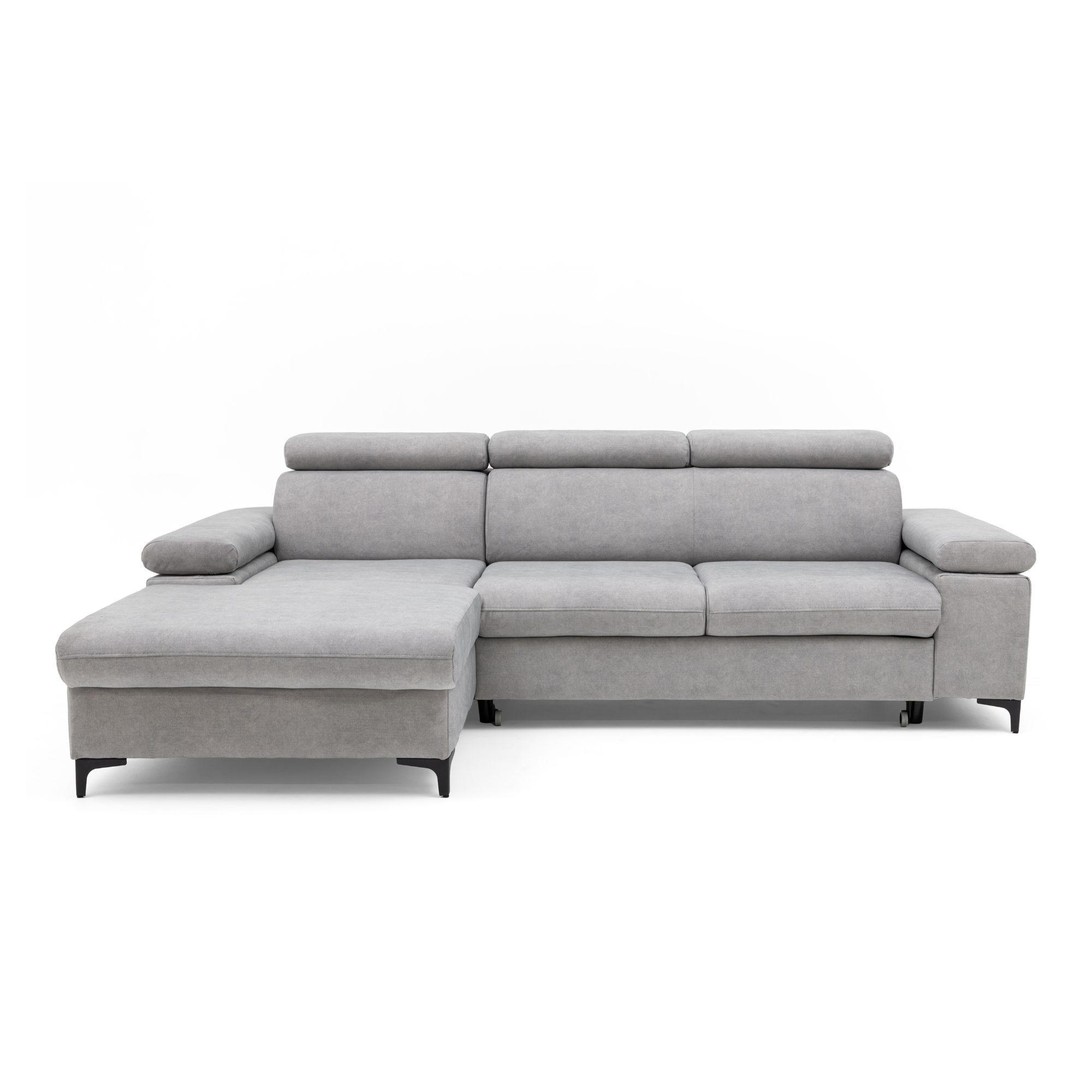 ECKSOFA MAVIC L Links mit Schlaffunktion Velours Hellgrau - Hellgrau/Schwarz, Glas/Holz (176/257cm) - Muffo