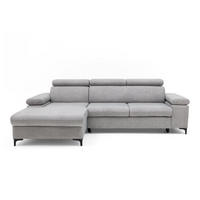ECKSOFA MAVIC L Links mit Schlaffunktion Velours Hellgrau - Hellgrau/Schwarz, Glas/Holz (176/257cm) - Muffo