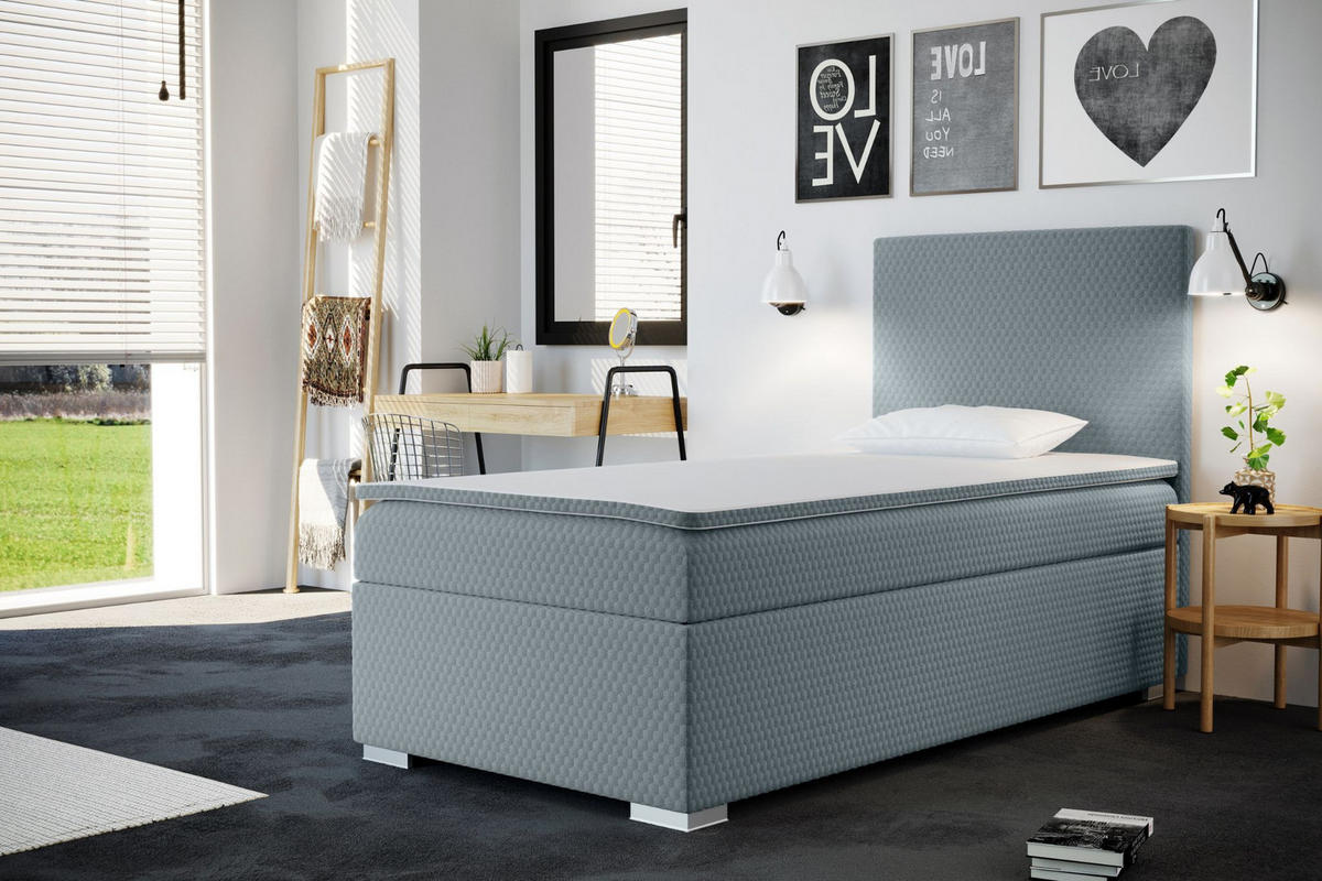 BOXBETT Mit Bettkasten Matratze Topper ICON Blau 80x200 cm Rechts - Blau, Holz (80/200cm) - Kaiser Möbel
