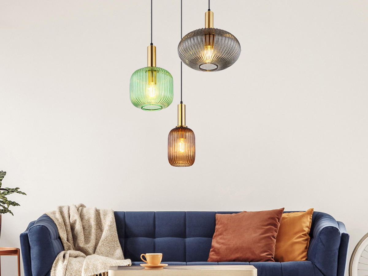 LED-PENDELLEUCHTE Ø55cm, Lampenschirme Glas Bunt - Hellbraun/Messingfarben, Glas/Metall (55/55/130cm) - meineWunschleuchte