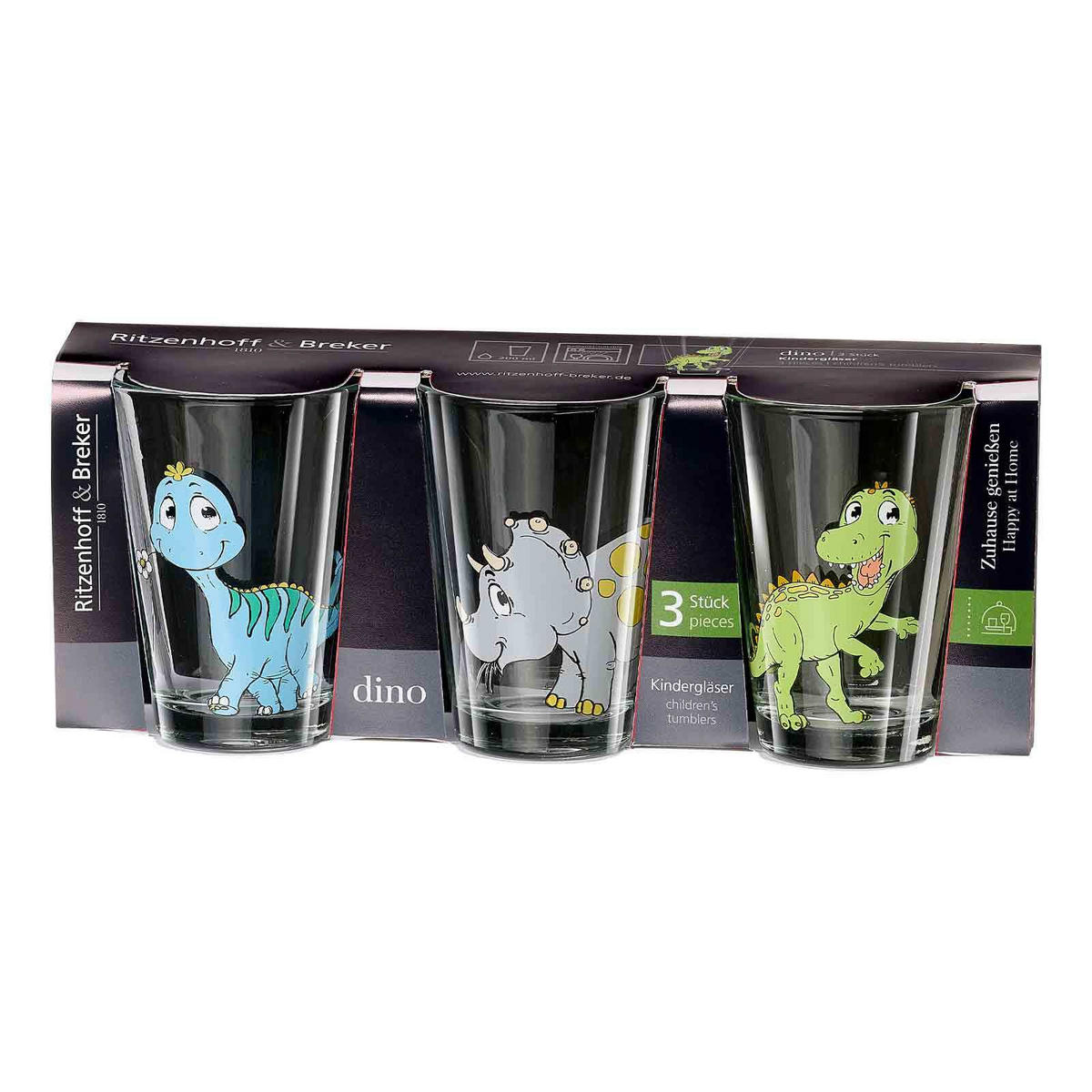 KINDERGLÄSER Dino bunt 200 ml 24er Set - Multicolor, Glas (0.2L) - Ritzenhoff Breker