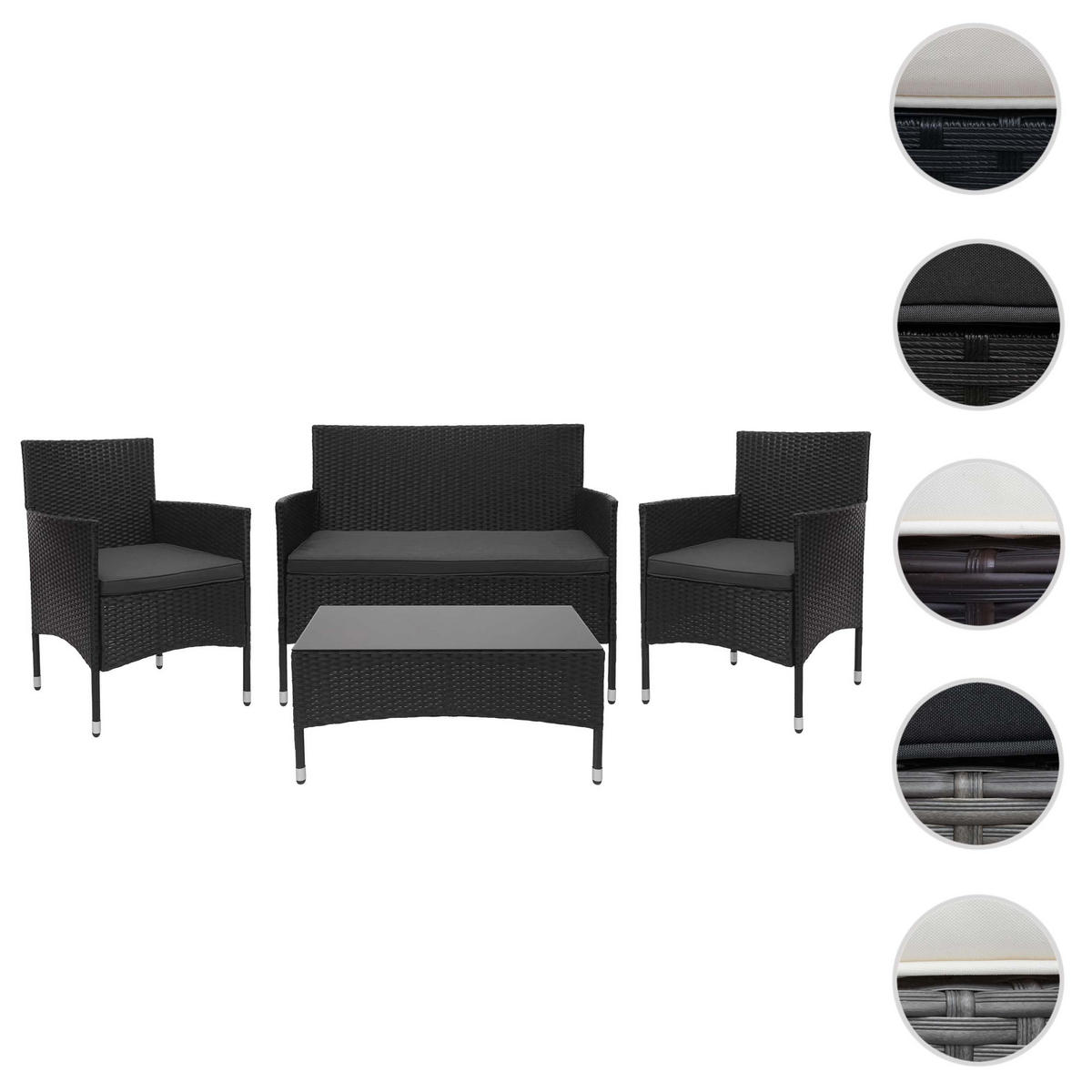 POLY-RATTAN GARNITUR Schwarz, Anthrazit - Anthrazit/Schwarz, Kunststoff - MCW