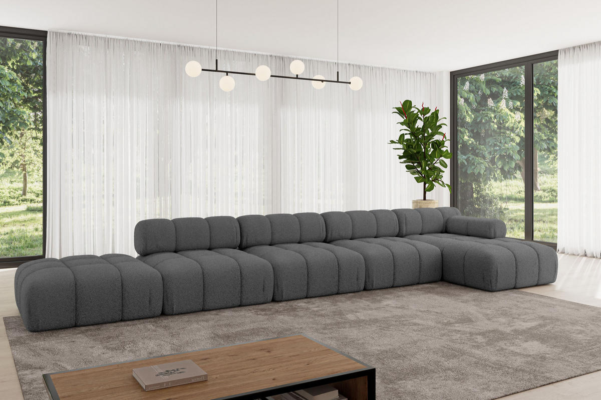 ECKSOFA modulares Sofa Lizur-L3 - 475x160x70 cm Grau Bouclé - Grau, Holzwerkstoff/Textil (475/160cm) - ALTDECOR