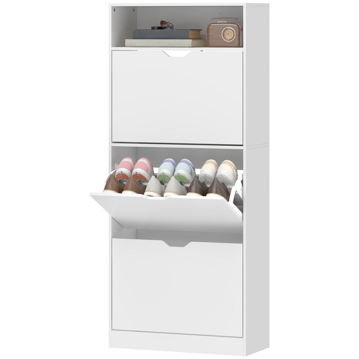 SCHUHSCHRANK Weiß MDF klappbar mit 3 Fächern 1 Stück - Weiß, Holzwerkstoff (60/140/26cm) - PANGIVO