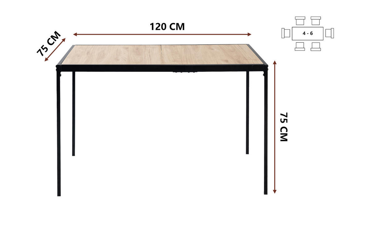 ESSTISCH aus Holz 120x75 mit schwarzem Metallrahmen - Beige, Holz/Metall (120/75/75cm) - Urban Meuble