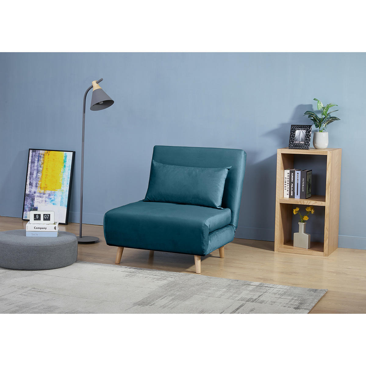 SCHLAFSESSEL - Buchefarben/Dunkelblau, Holz/Buchenholz (77/81/90cm) - home24