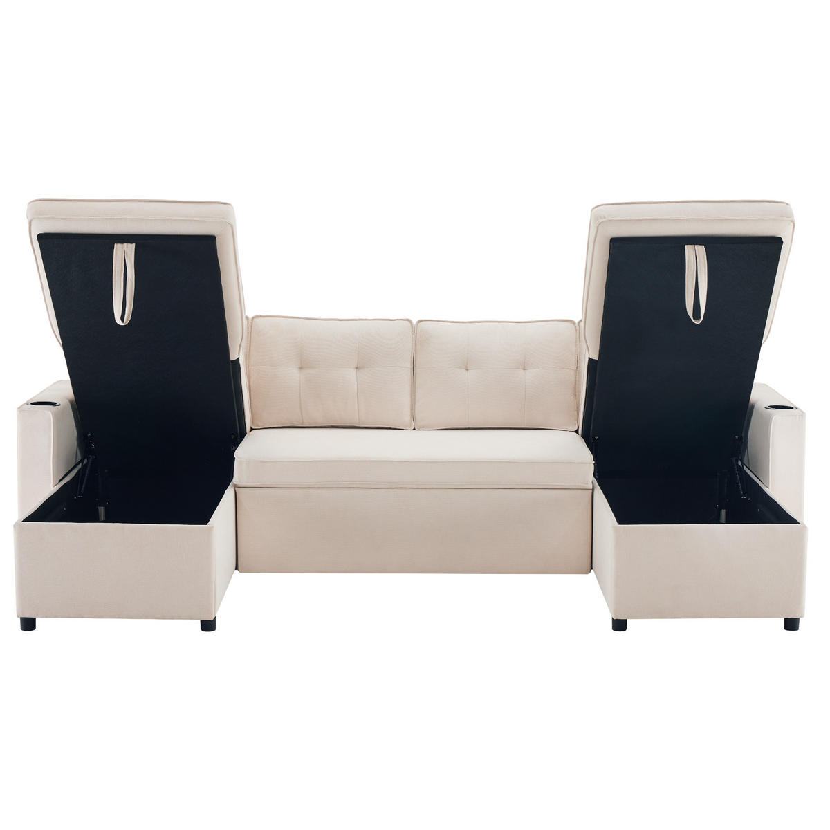 SCHLAFSOFA 270/130/86 cm Beige mit Getränkehalter und Ablageflächen - Beige, Textil (270/86/130cm) - Oxeza