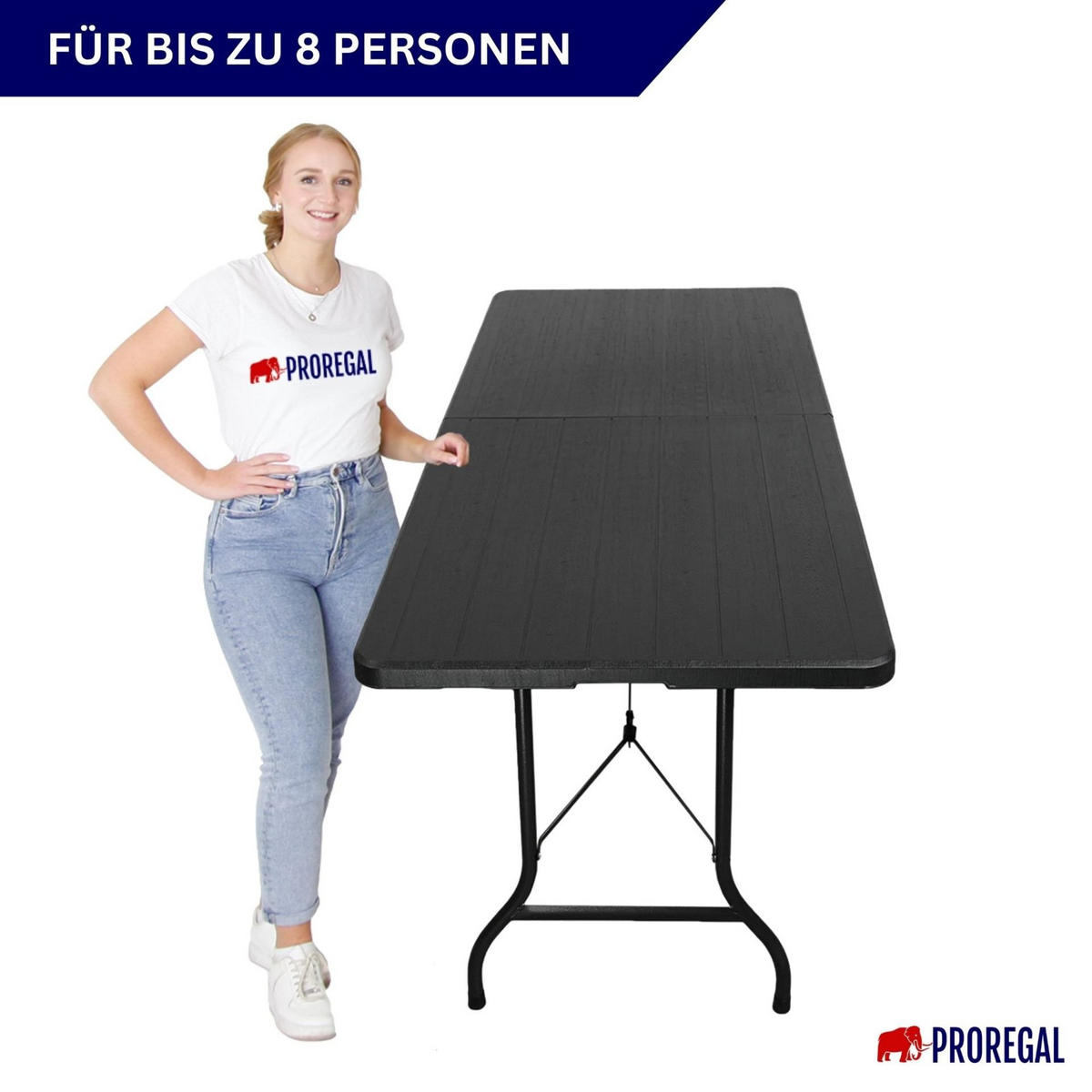 BUFFETTISCH klappbar 180x74cm 8 Personen Kunststoff Holz Optik Schwarz - Schwarz, Kunststoff (74/180/74cm) - CHEFGASTRO