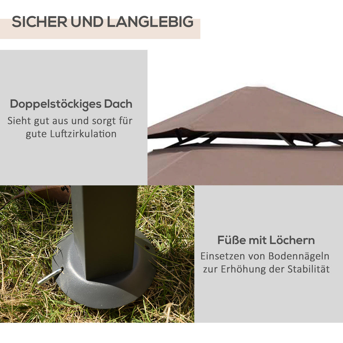 GRILLPAVILLON Stahl+Eisen Kaffeebraun - Dunkelbraun/Schwarz, Kunststoff/Metall (148/252/245cm) - Outsunny