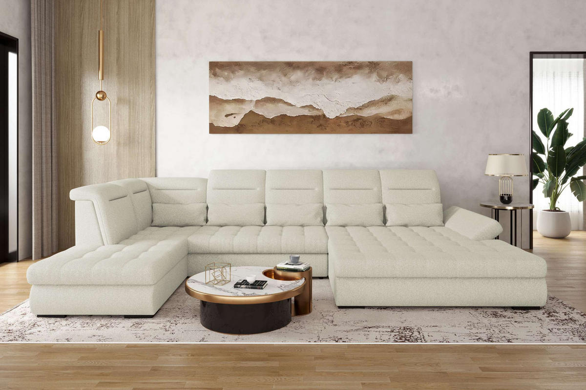 WOHNLANDSCHAFT Toscana Strukturstoff inkl. Schlaffunktion - Hellgrau, Textil (358/87/208cm) - 99rooms