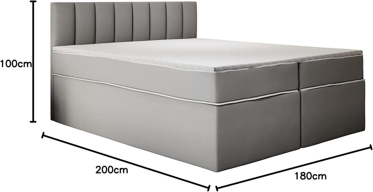 KONTINENTALBETT 180x200 cm mit Taschenmatratze, MIAMI, Visco Topper 5 cm, Grau - Grau, Kunststoff (180/200cm) - Trada