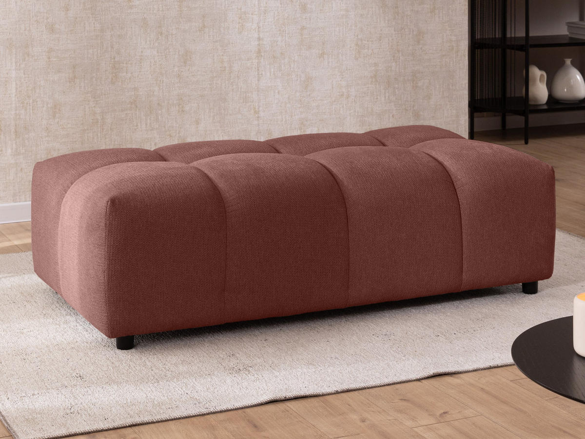 ECKSOFA inkl. Hocker Bubble mit Schlaffunktion und losen Rückenkissen, Sitzfläche Bubble-Optik aus weichem Terrakotta Strukturstoff - Ottomane Rechts - Terracotta/Schwarz, Holz/Kunststoff (306/180cm) - S-Style Möbel