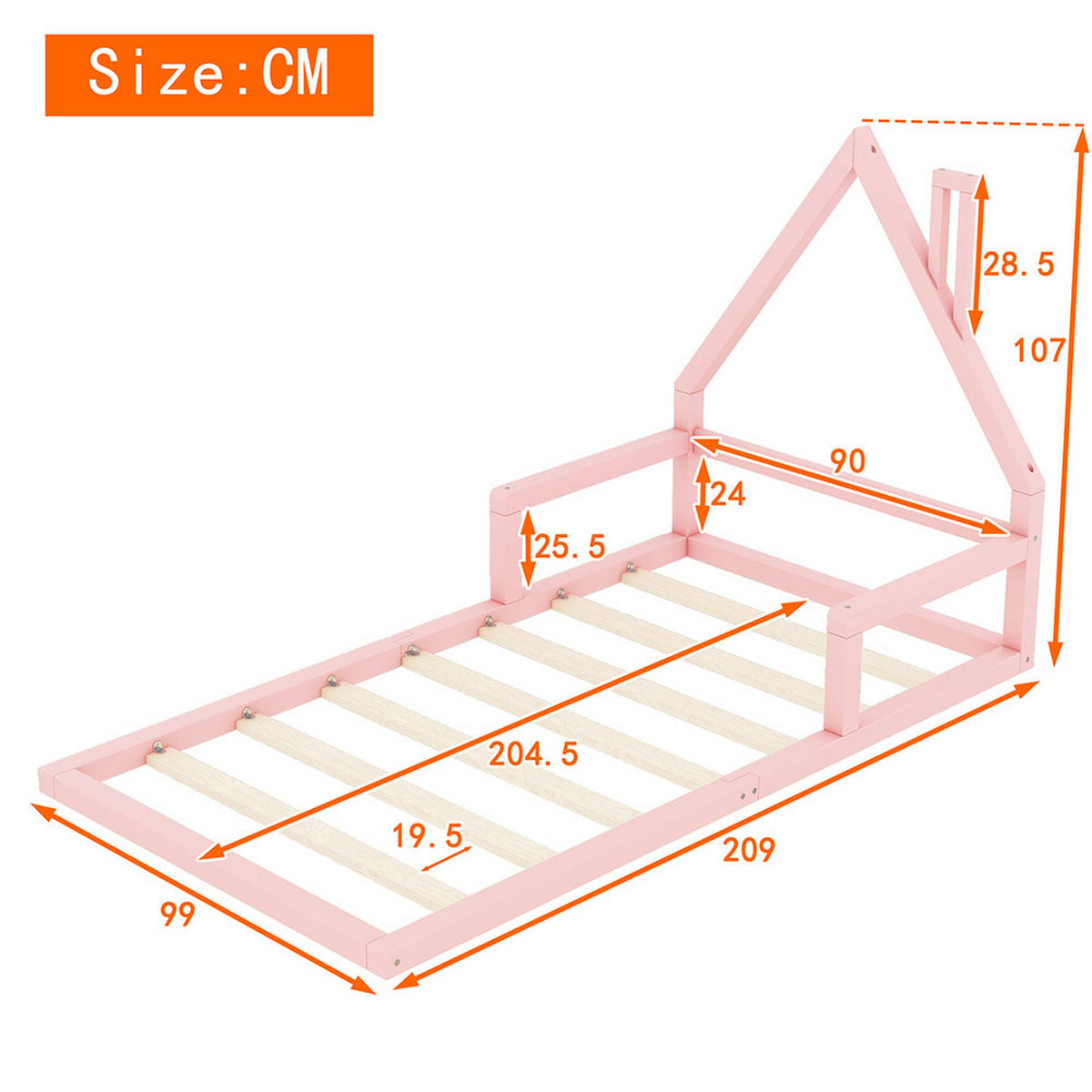 KINDERBETT 90/200 cm in Rosa - Pink, Holz (90/200cm)