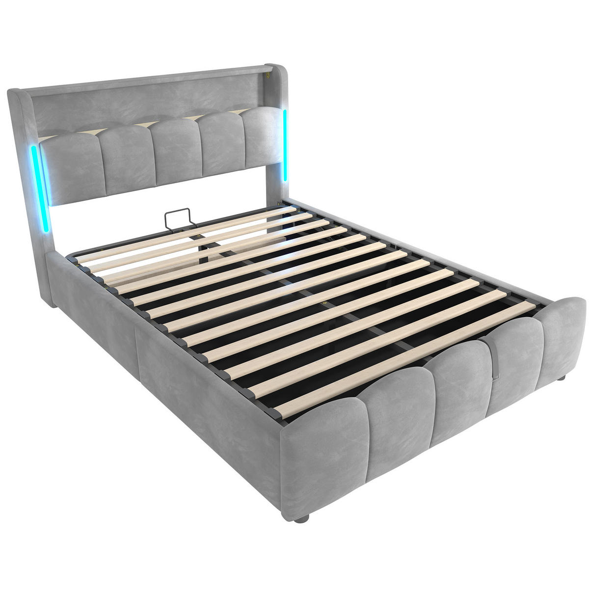 POLSTERBETT mit Stauraum und LED 140x200 cm Samt Grau - Grau, Metall (140/200cm) - Meubliv