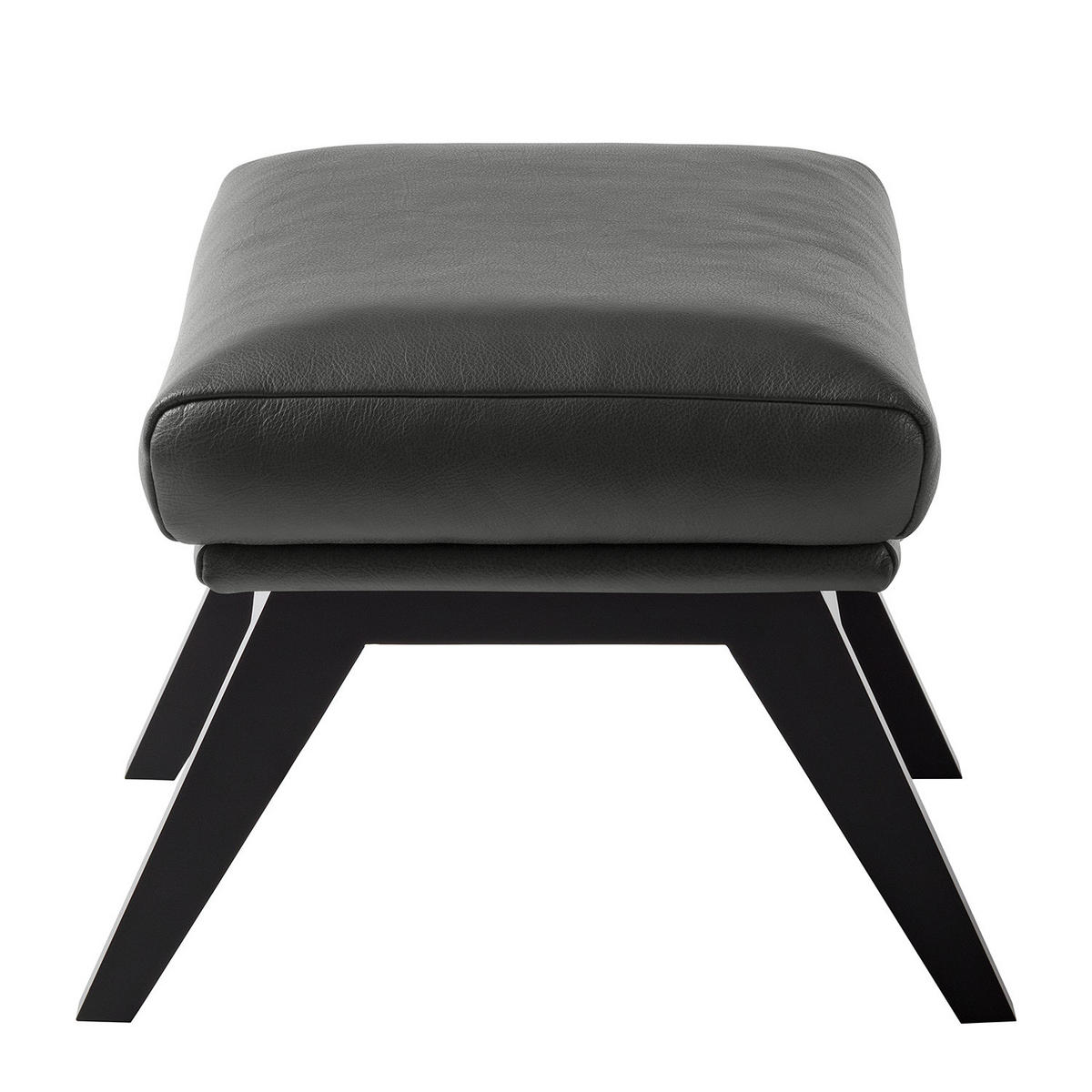 HOCKER mit Holzfüßen - Schwarz/Grau, Leder/Birkenholz (54/41/41cm) - home24