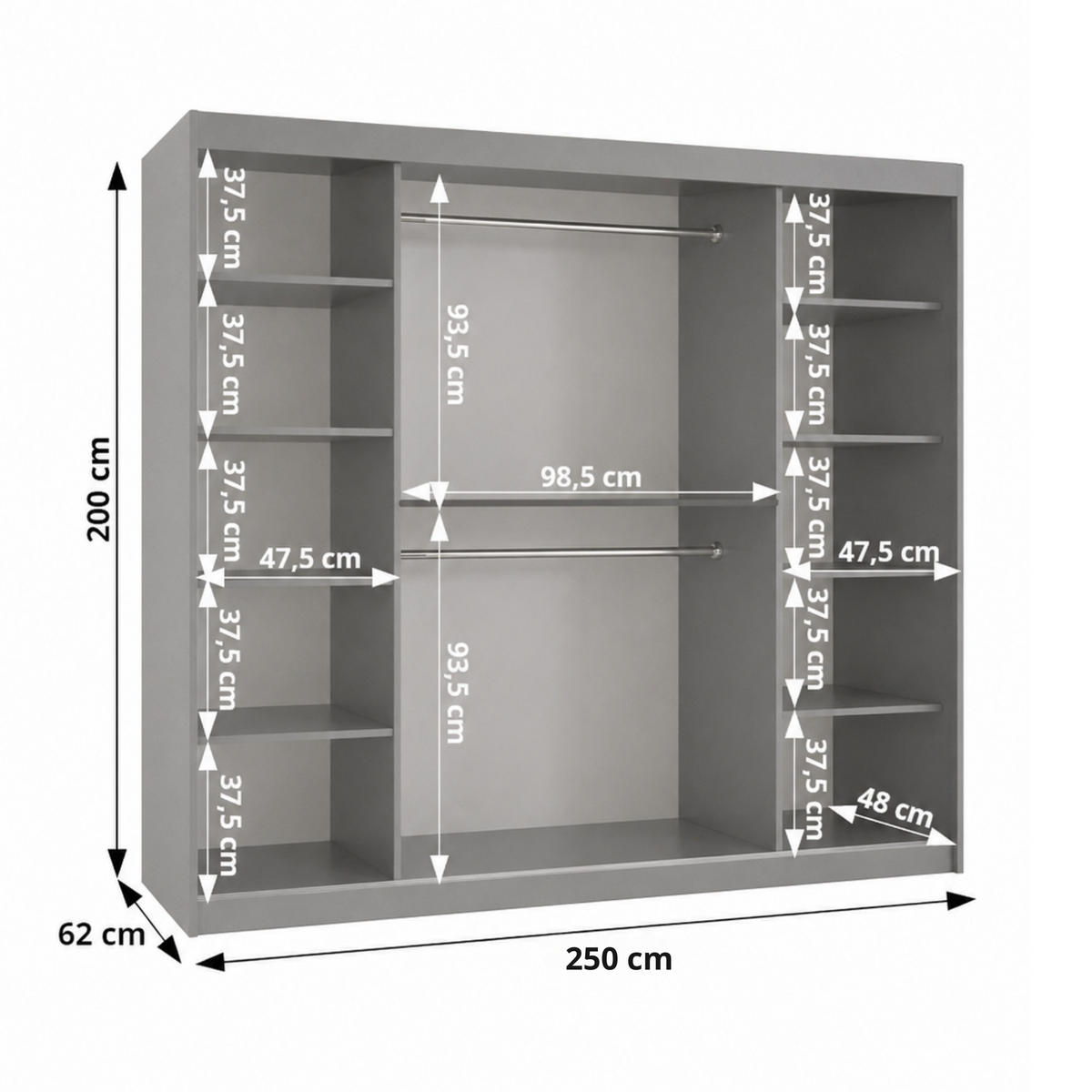 SCHWEBETÜRENSCHRANK mit Spiegel 250 cm Breite, schwarz mit goldenem Griff - Goldfarben/Schwarz, Holzwerkstoff (250/200/62cm) - Home Collective