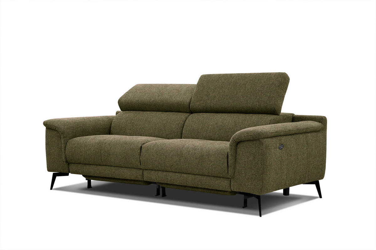 RELAXSOFA FIERO 3-Sitzer mit 2 Relaxfunktionen, olivgrün - Schwarz/Olivgrün, Holzwerkstoff/Textil (212/82/103cm) - Courtois Laville