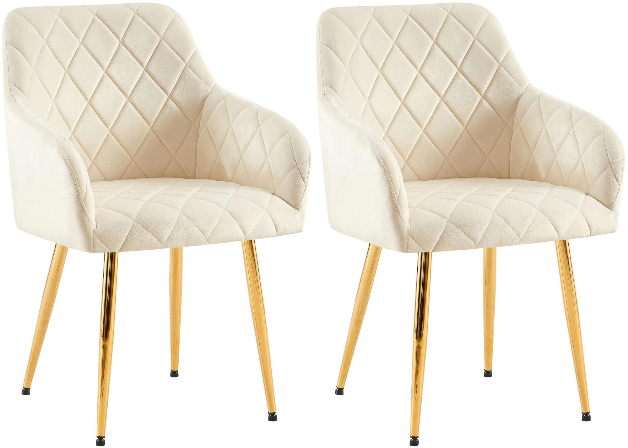ARMLEHNENSTUHL 2er Set Samt Creme - Goldfarben/Creme, Textil (53/83/61cm) - CLP