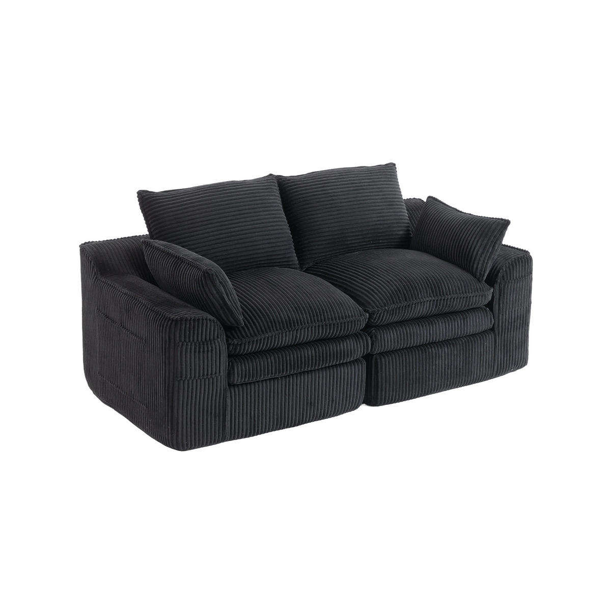 SOFA 2-Sitzer mit Seitentaschen 191 x 94 x 85 cm Cord Schwarz - Schwarz, Kunststoff (94/85/191cm) - Meubliv