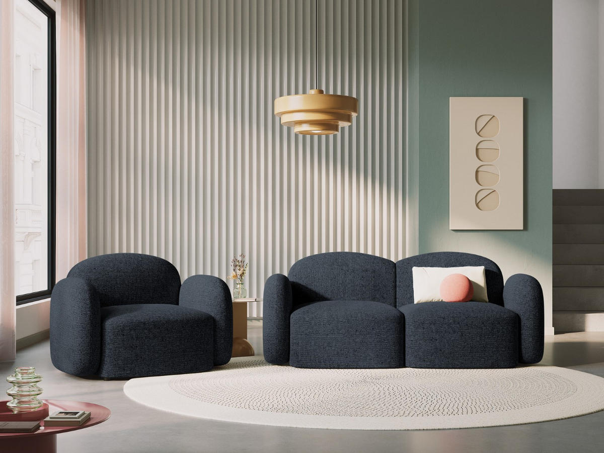 SOFA Blair aus Chenille-Stoff blau melange 2 Sitzplätze - Blau, Textil (87/80/194cm) - Micadoni