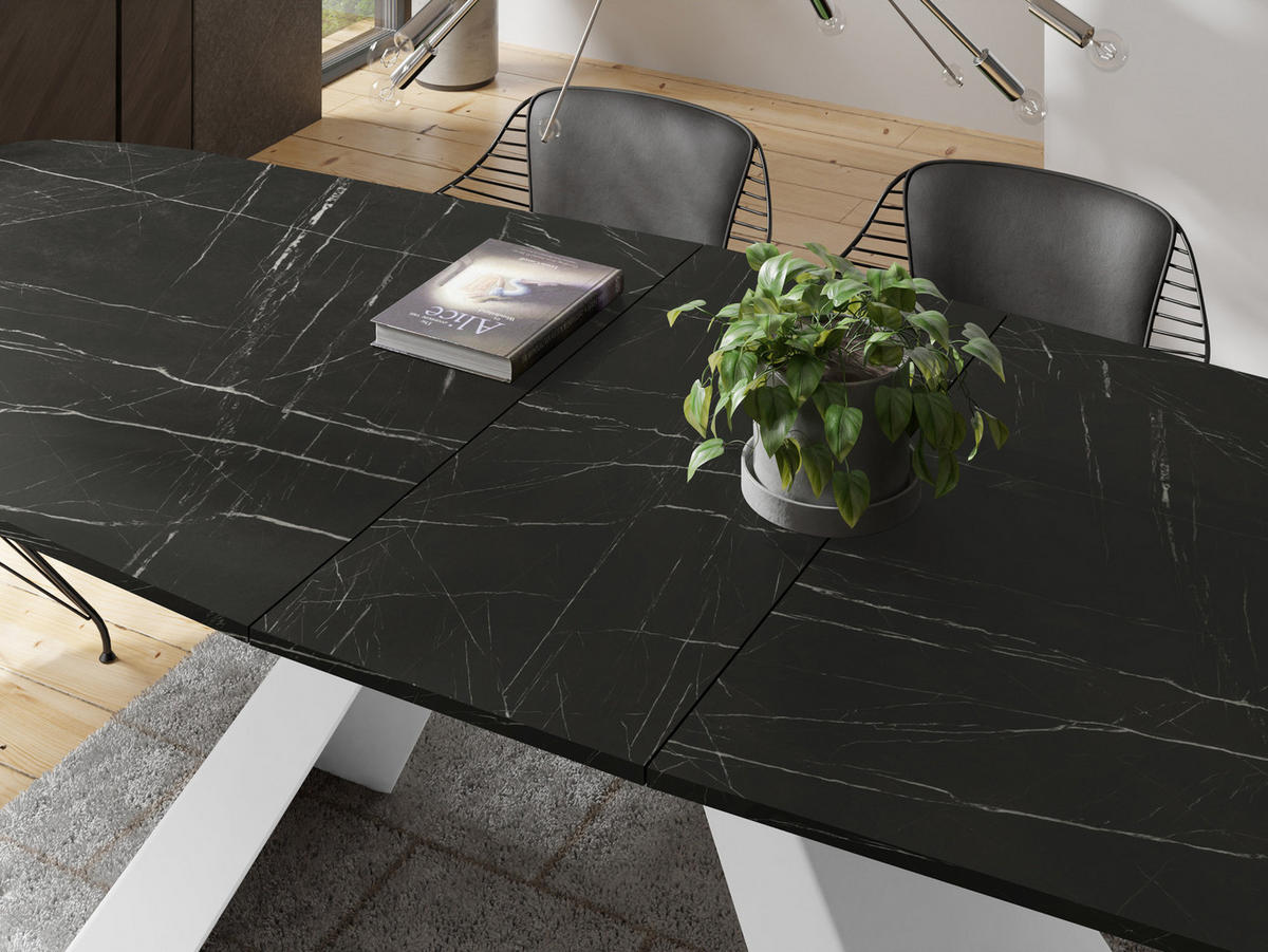 ESSTISCH Monte Weiß rechteckig ausziehbar, Marmor Schwarz 160-200/80/76 cm - Anthrazit/Weiß, Holzwerkstoff/Metall (160/80/76cm) - WFL GROUP