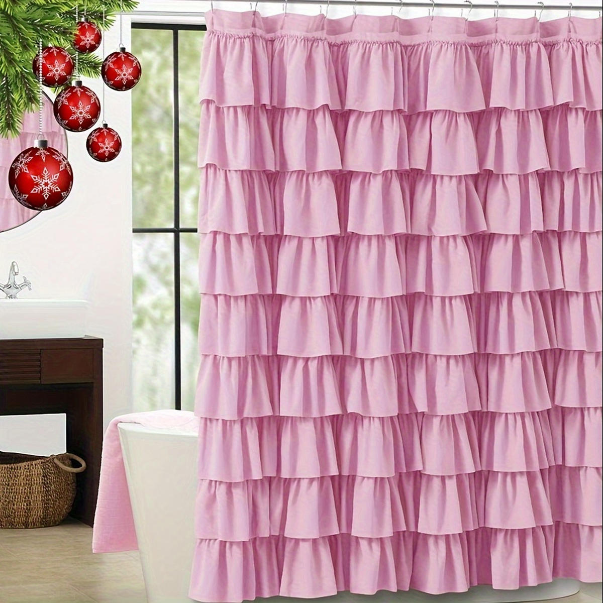 DUSCHVORHANG Rosa Polyester modern rustikal 180 x 180 cm Dekor Badezimmer - Pink, Textil (180/180cm) - MCBOSON