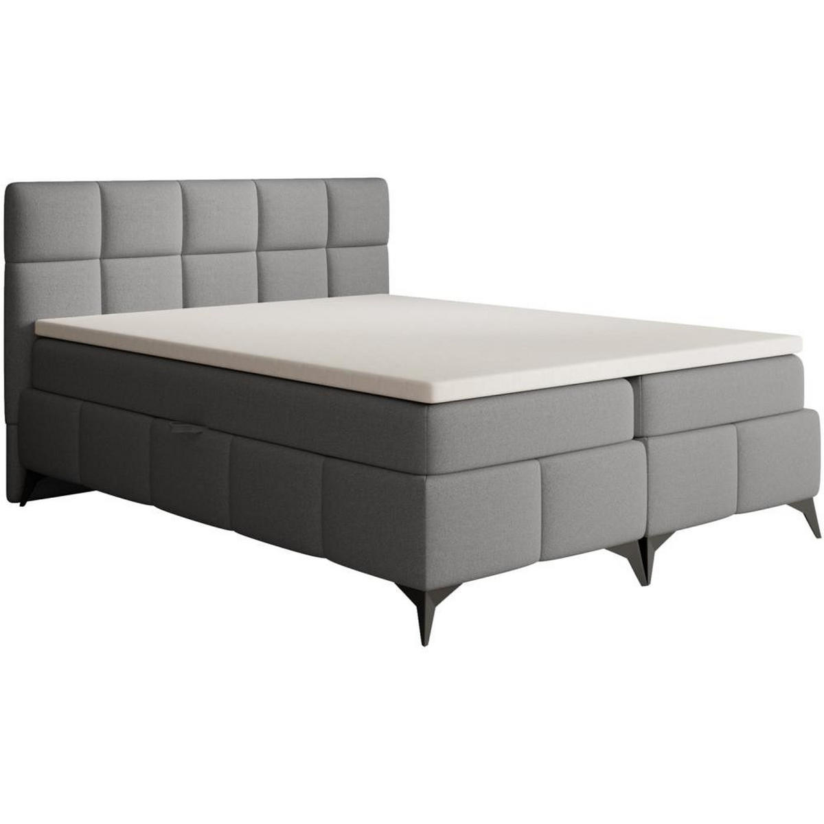 BOXBETT Solido mit Bettkasten 160x200 cm grau - Schwarz/Grau, Textil/Metall (160/200cm) - Beautysofa