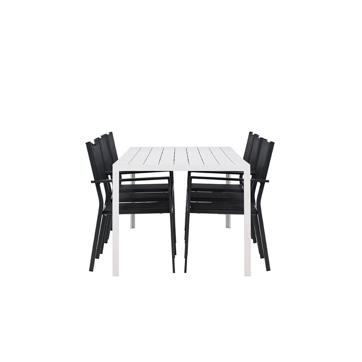 GARTENSET, Break, Tisch Weiß, Stühle Schwarz, Metall / Stoff, 90 x 205 x 75 cm, 7-teilig - Weiß, Metall - ebuy24
