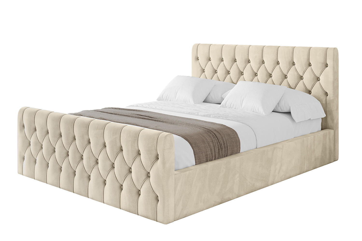 POLSTERBETT mit Bettkasten, Fußteil und Lattenrost, Boxbett mit Matratze H3/H4 - RENO-Z 200x200 Beige - Ecru, Holzwerkstoff/Textil (200/200cm) - ALTDECOR