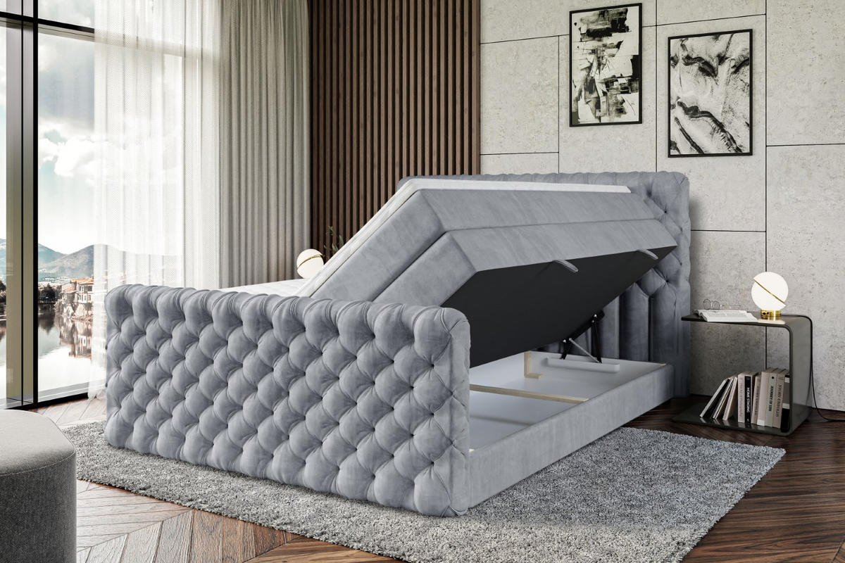 BOXSPRINGBETT BOXI8-Z KING - 160x200 - H3/H4 - Grau - Grau, Holzwerkstoff (160/200cm) - ALTDECOR