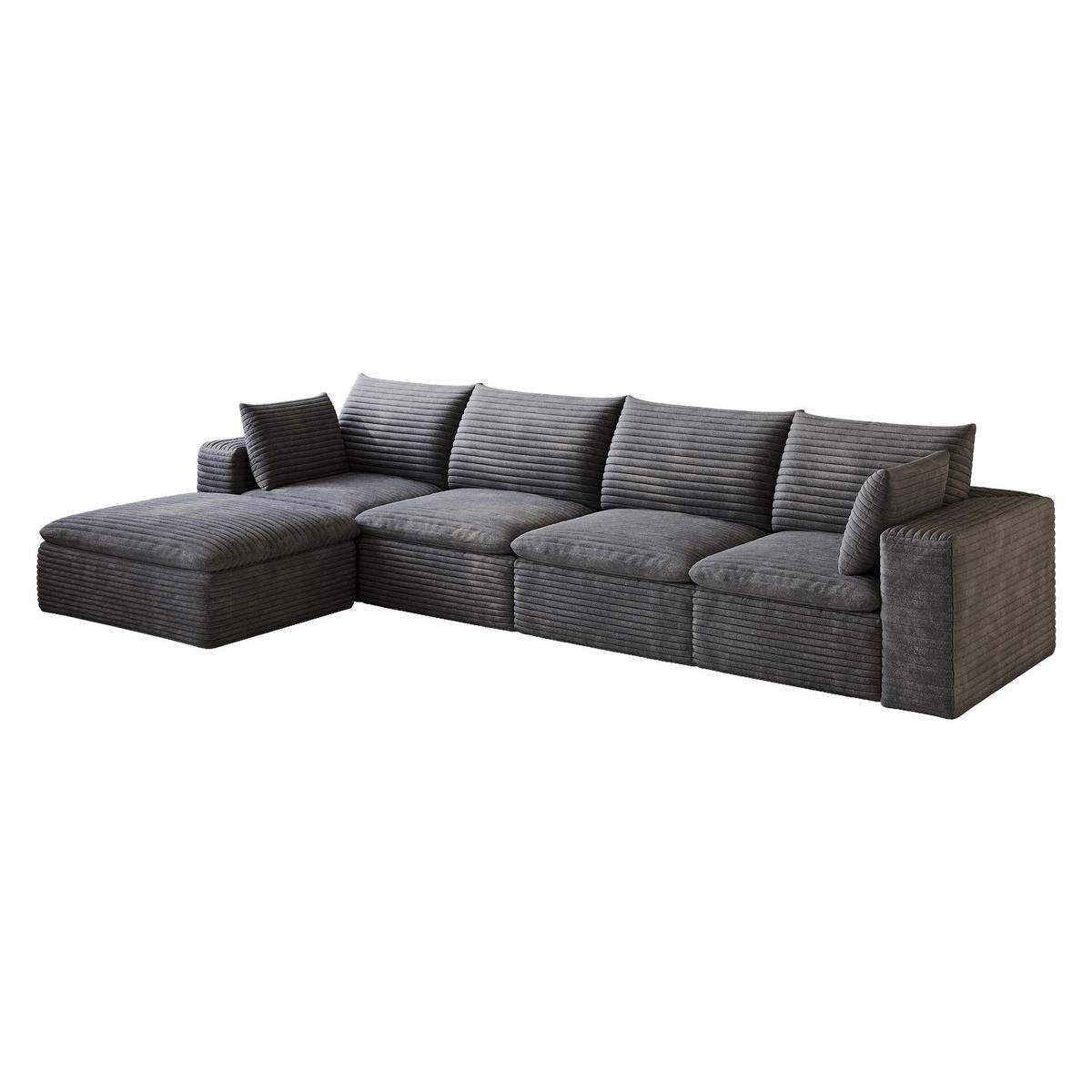 ECKSOFA DE-34773 4-Sitzer mit ottomane Dunkelgrau - Dunkelgrau, Textil (160/340cm) - ComfortXL