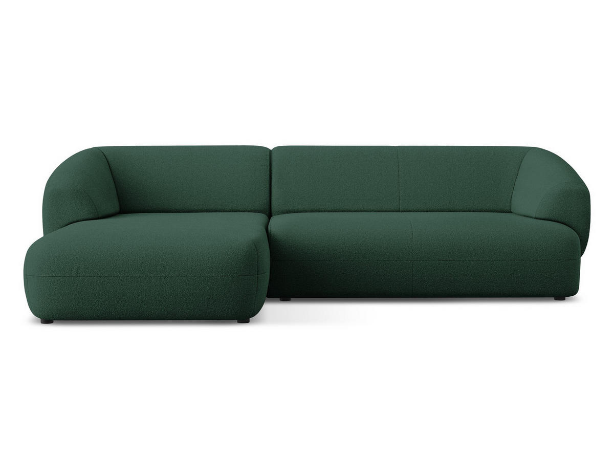 ECKSOFA Links Bouclé Stoff Grün - Dunkelgrün/Schwarz, Kunststoff/Textil (156/280cm) - Makamii