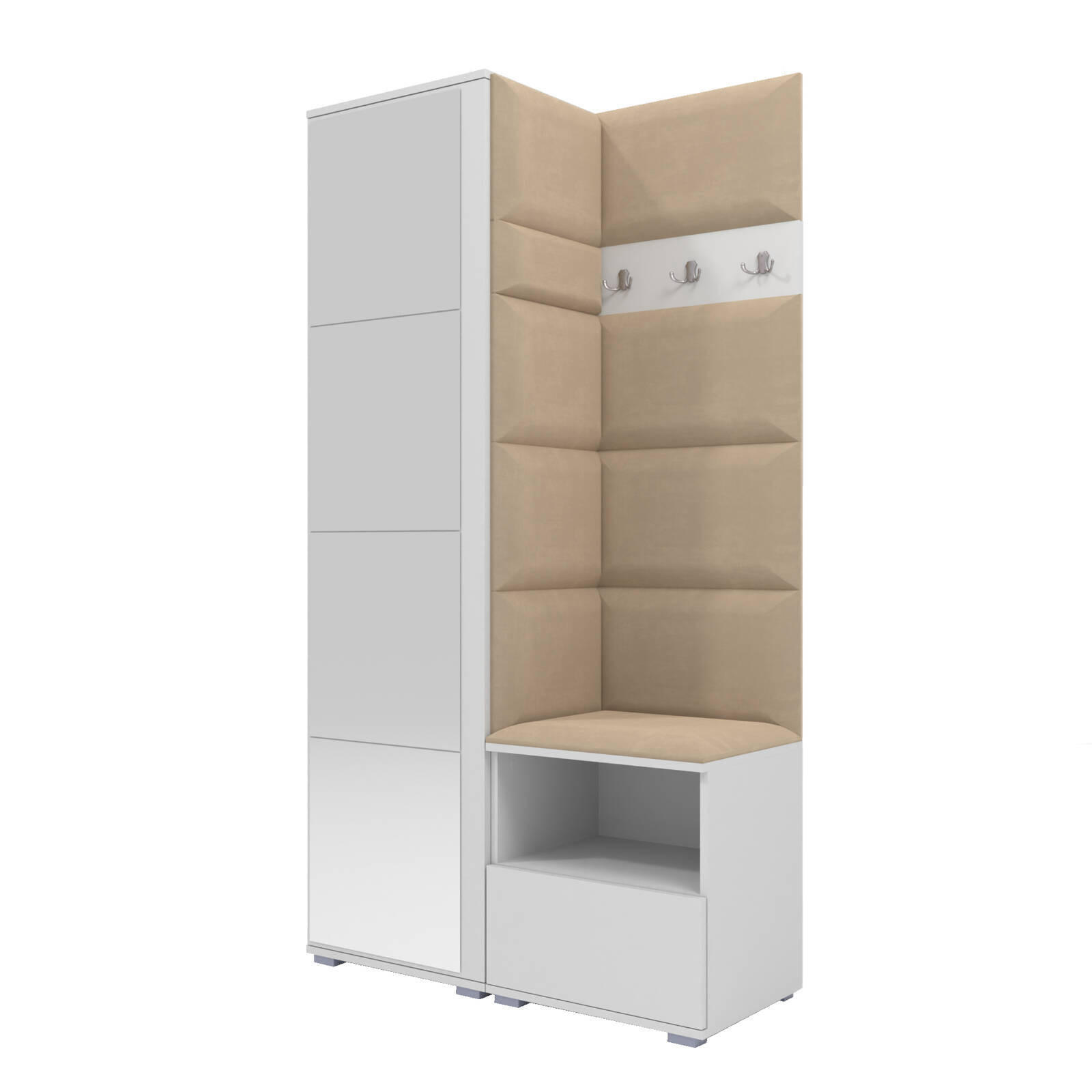 GARDEROBEN-SET Nela I mit Spiegel 100/187/40 - Beige/Silberfarben, Holzwerkstoff/Kunststoff (100/187/40cm)
