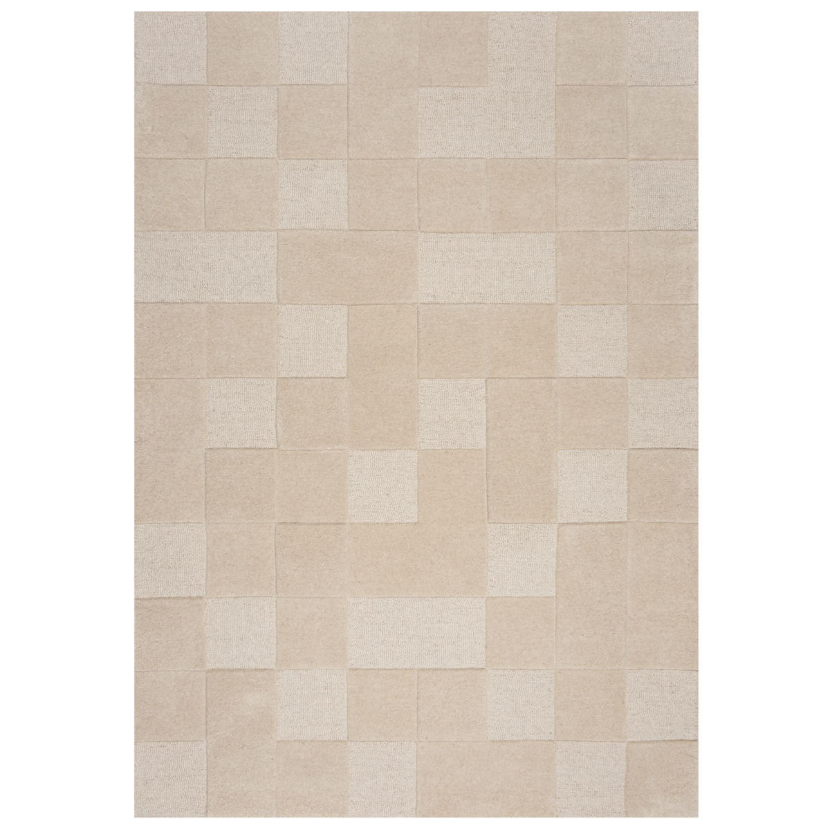 WOLLTEPPICH Schachbrett-Design, elegant, naturfarben DEBEN SETH, Beige-Braun 120x170 cm - Beige, Textil (120/170cm) - KADIMA DESIGN