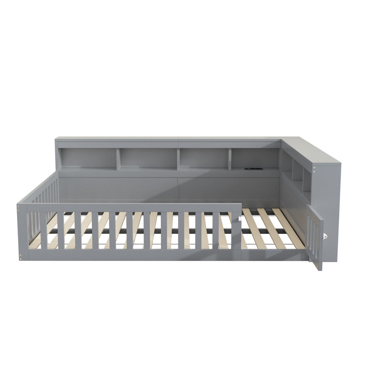 KINDERBETT 140/190 cm Grau mit Stauraum, Lattenrost und Steckdose mit USB - Grau, Holzwerkstoff (140/190cm) - Flora Grace
