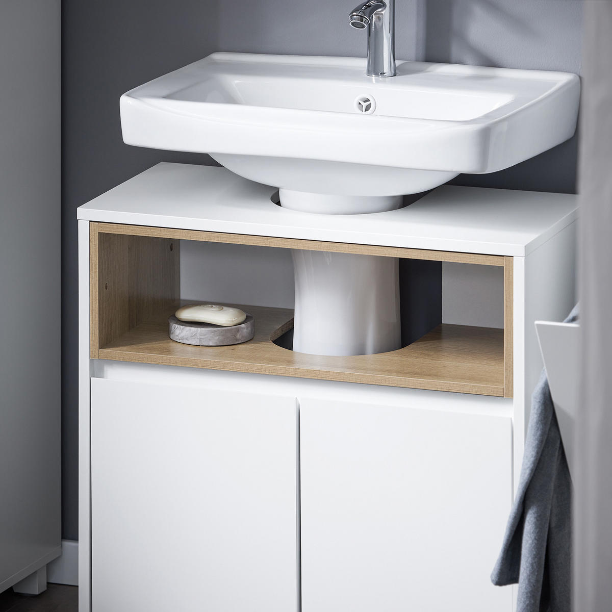 WASCHBECKENUNTERSCHRANK Weiß 60cm - Weiß, Holzwerkstoff (60/61/30cm) - SoBuy