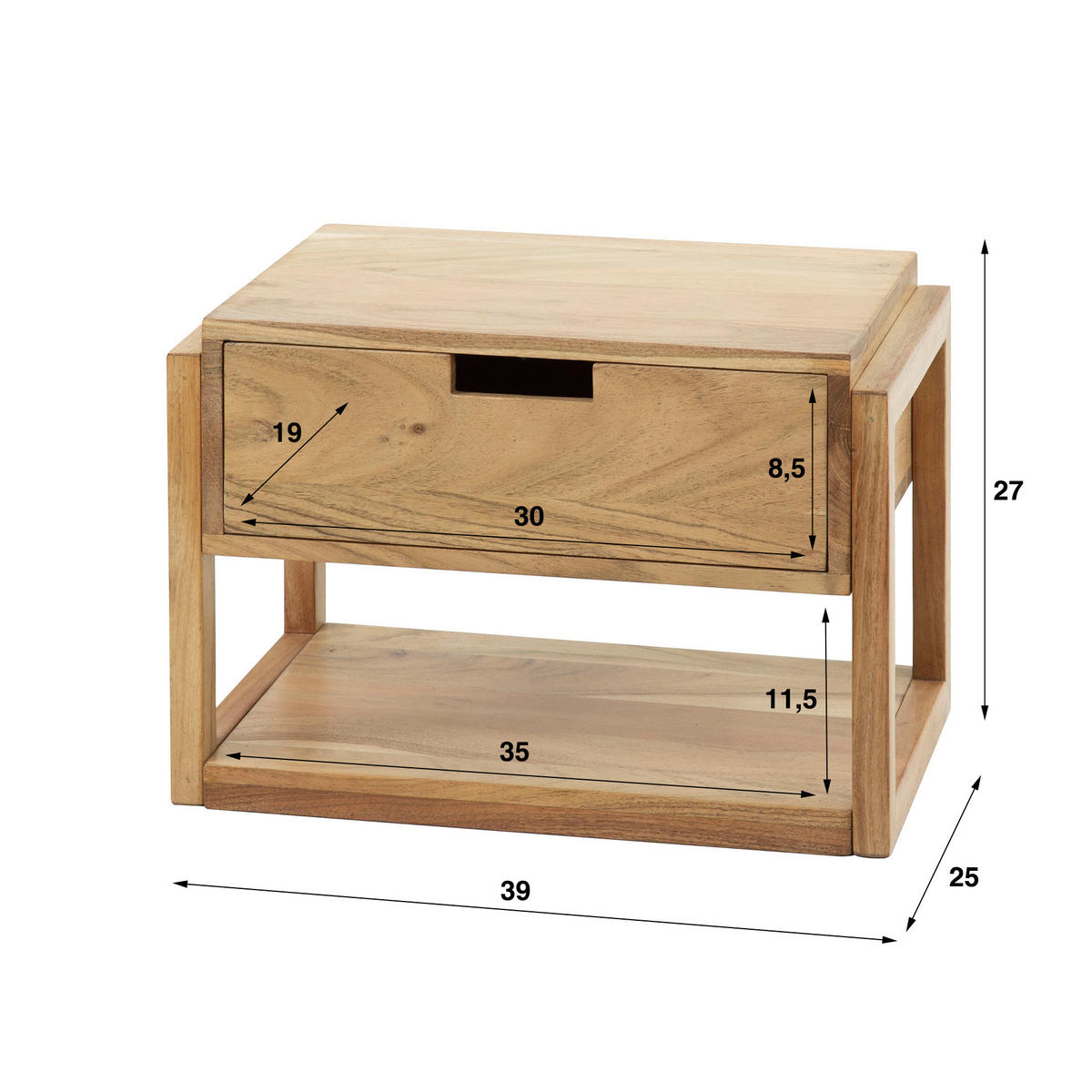 NACHTTISCH Zweve Braun 25/39/27 cm - Braun, Holz (39/27/25cm) - Hoyz Collection