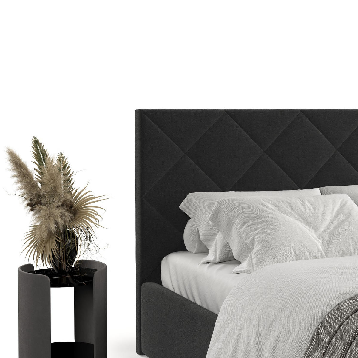 POLSTERBETT Torno 180/200 cm Schwarz im Asti Stoff - Schwarz/Naturfarben, Holz/Holzwerkstoff (180/200cm) - AltaBeds