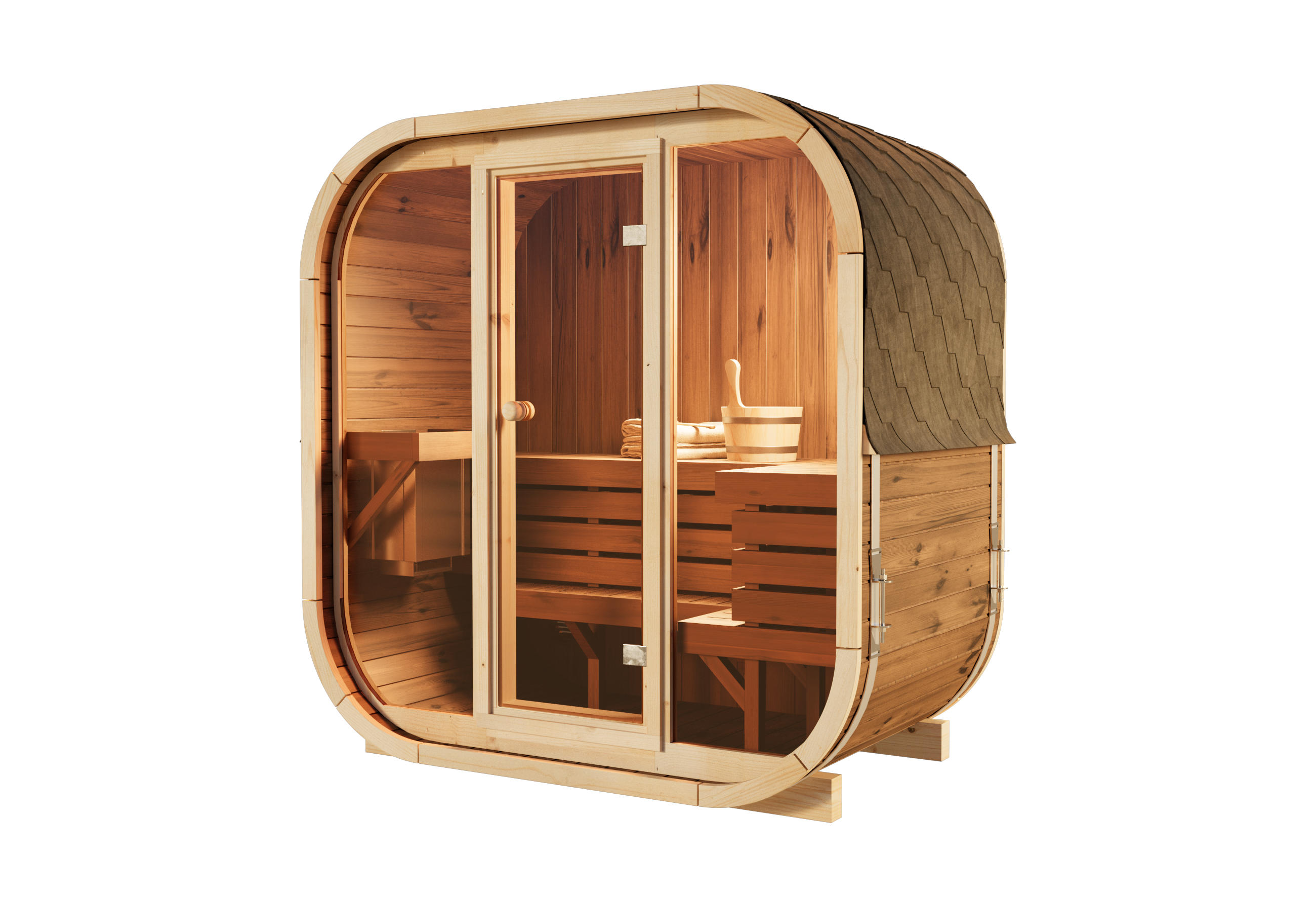 FASSSAUNA Holz Ellipso M - Naturfarben, Holz (195/210/113cm) - FinnTherm