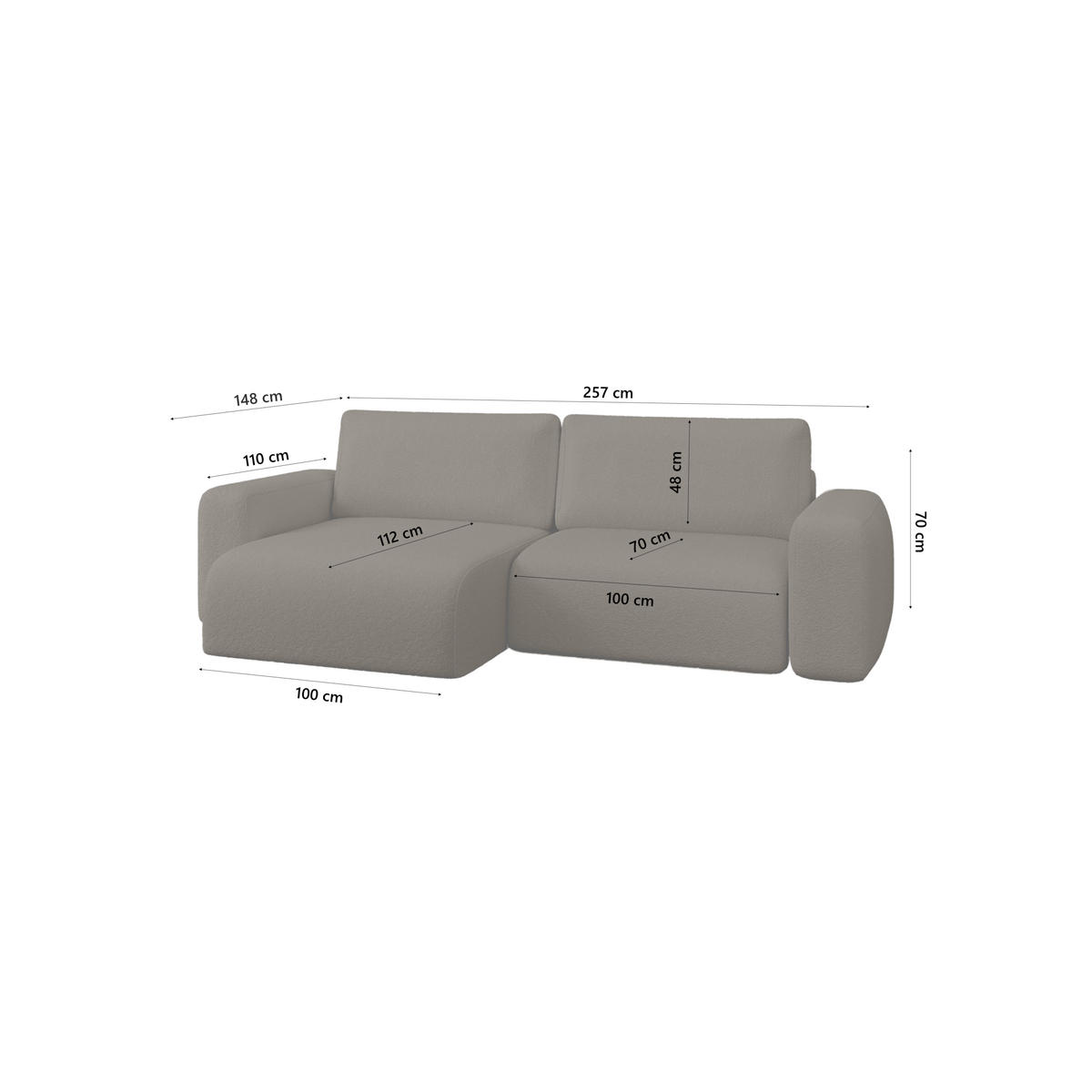 ECKSOFA TALW L MINI mit Schlaffunktion, Dunkelbraun - Dunkelbraun, Textil (257/148cm) - Fedve