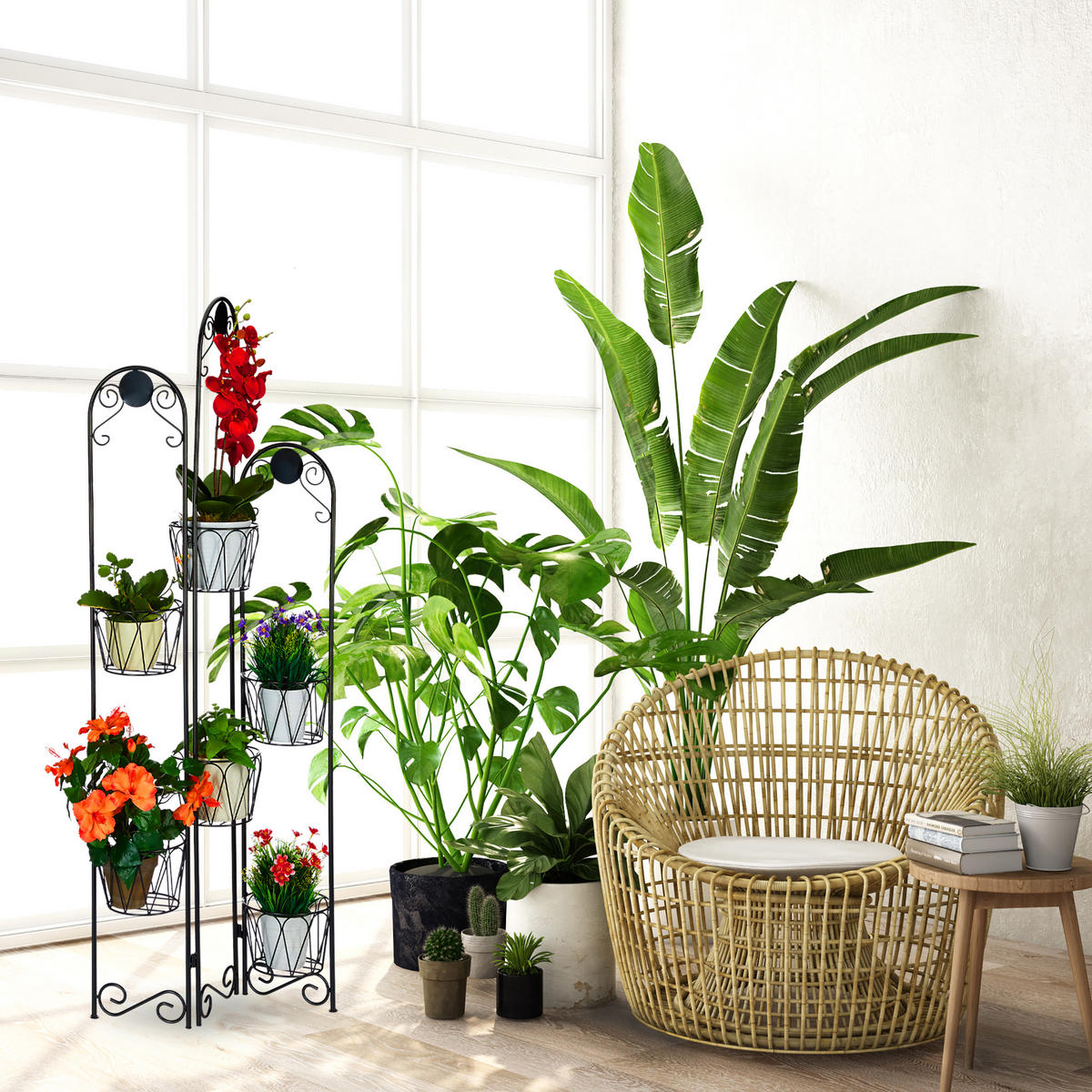 BLUMENSTÄNDER - Schwarz, Metall (62/140/17.5cm) - Relaxdays