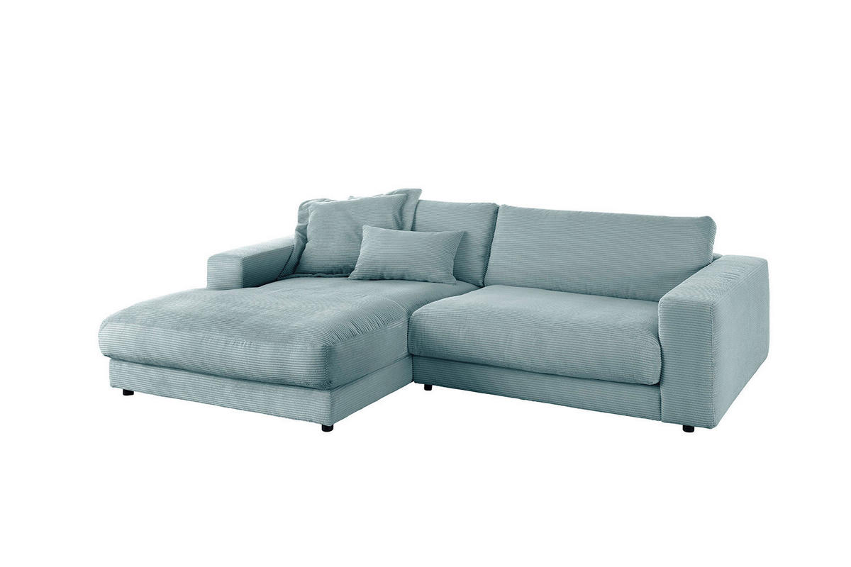 ECKSOFA MADELINE Hellblau Cord - Schwarz/Hellblau, Kunststoff/Textil (270/190cm) - KAWOLA