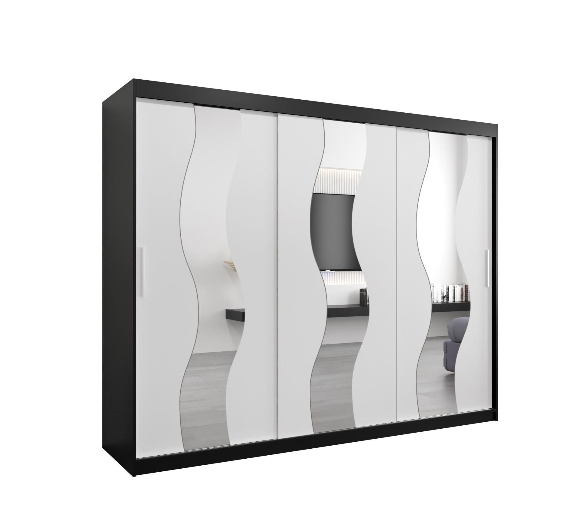 SCHWEBETÜRENSCHRANK 200/250/62 2-türig - Silberfarben/Schwarz, Holz/Kunststoff (250/200/62cm) - Abiks Möbel