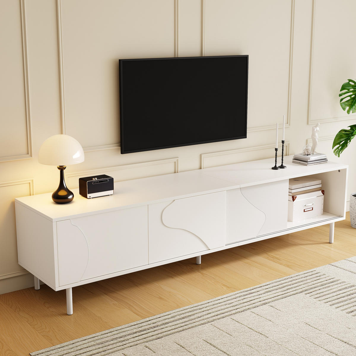 TV-LOWBOARD 180 x 40 x 45 cm, 3 grifflose Schiebetüren, LED, Weiß - Weiß, Holzwerkstoff (180/45/40cm)
