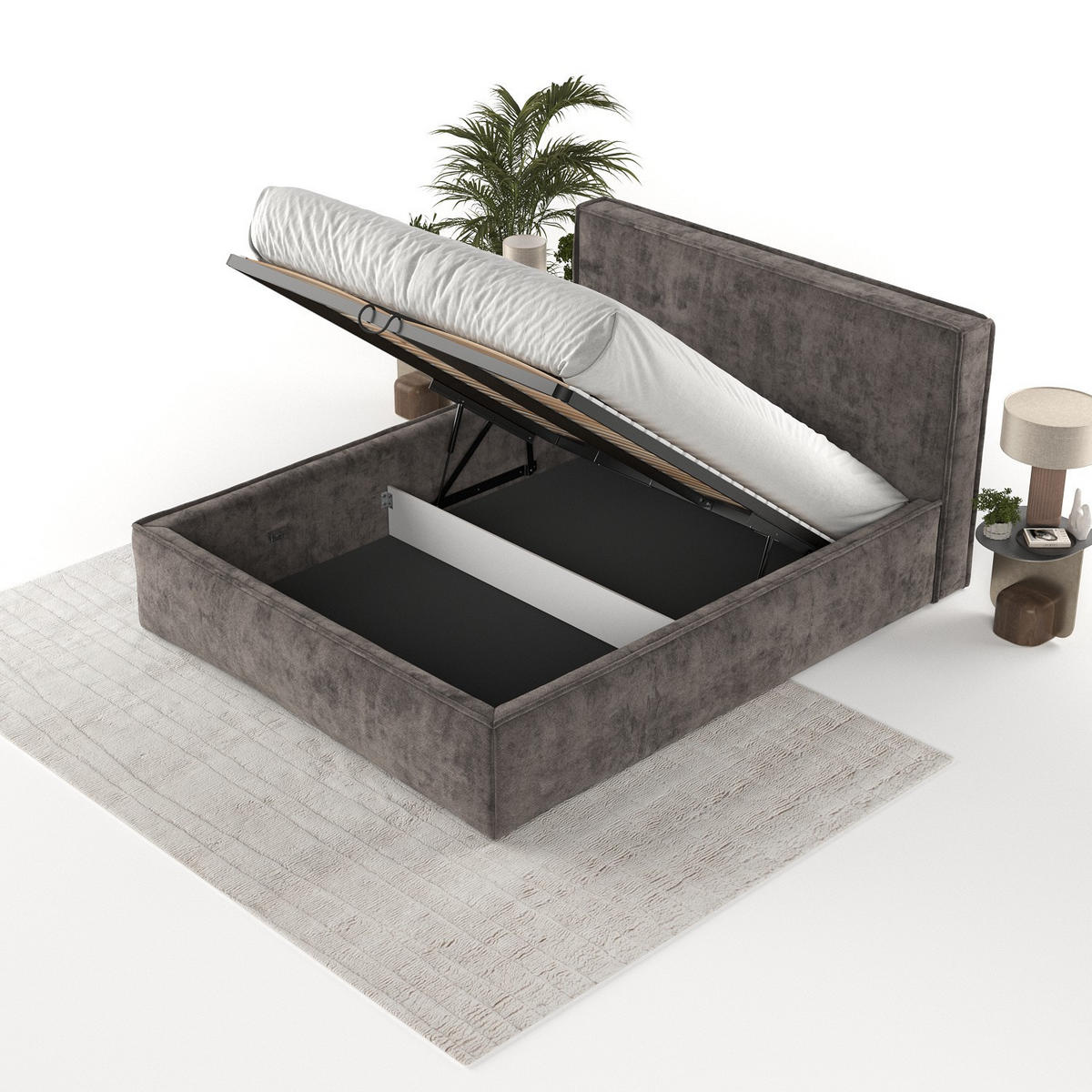 POLSTERBETT Sato mit Stauraum 160/200 cm Braun im Terra NW Stoff - Schwarz/Naturfarben, Holz/Holzwerkstoff (160/200cm) - AltaBeds