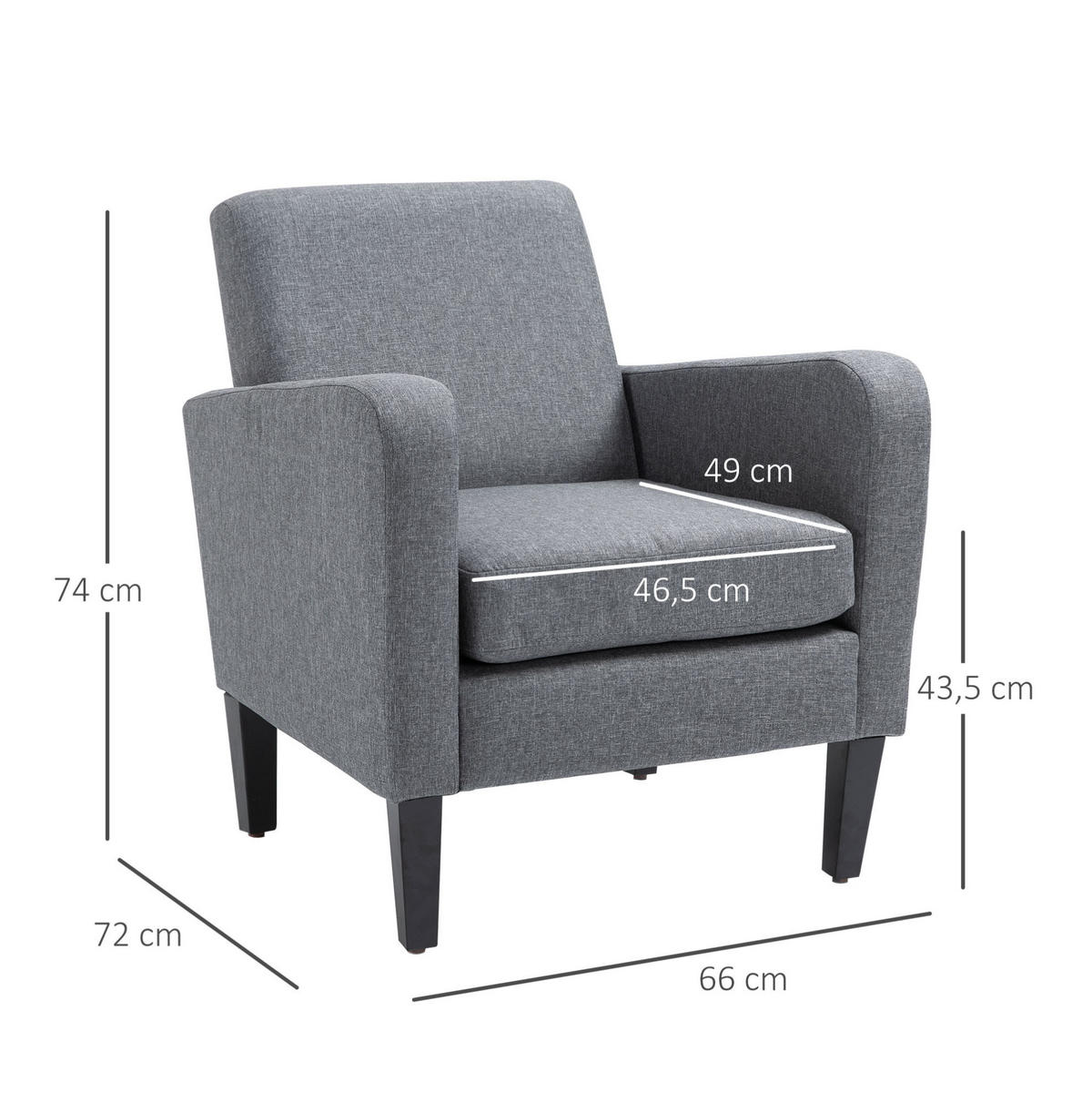 POLSTERSESSEL 66/72/74 cm in Hellgrau mit Holzfüßen und Leinenoptik - Hellgrau, Textil (72/74/66cm) - BEAOK